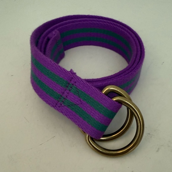 J. Crew Purple and Green Striped Fabric D-Ring Belt M / L - Picture 2 of 8